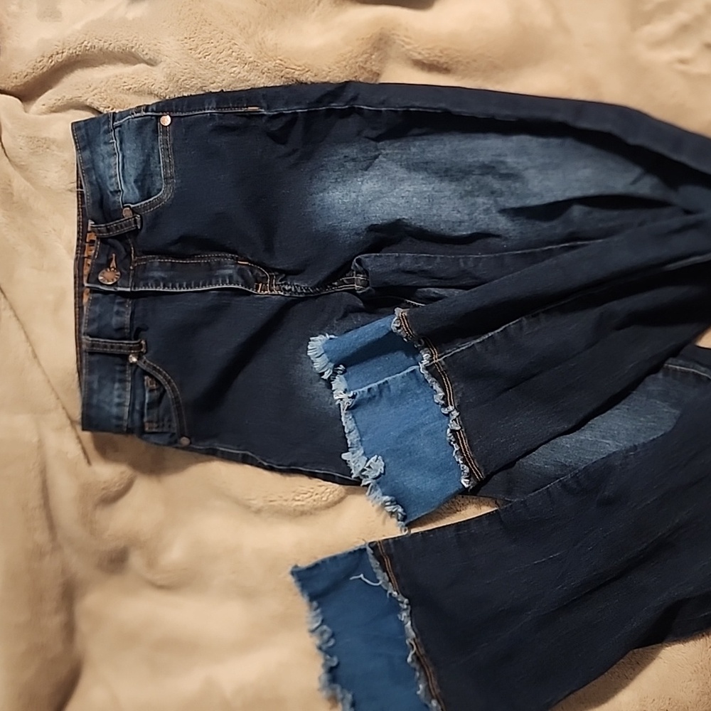 Flare jeans dark wash with mid wash bottoms